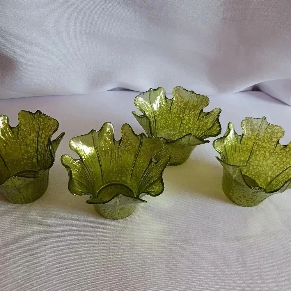 Green tea light holder set of 4
